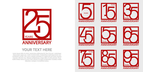 set anniversary logotype premium collection red color in square isolated on white background - obrazy, fototapety, plakaty