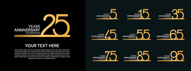 set anniversary logotype premium collection golden color line style isolated on black background