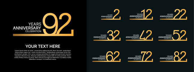 set anniversary logotype premium collection golden color line style isolated on black background