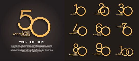 set anniversary logotype premium collection golden color line style isolated on black background