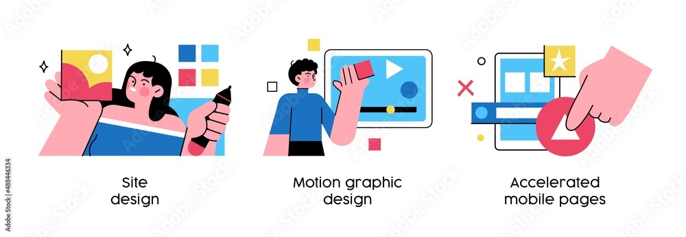 Wall mural web development services - set of abstract business concept illustrations. web design, motion graphi