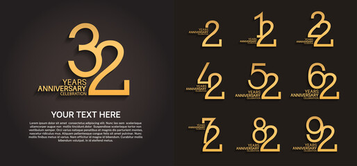 set anniversary logotype premium collection golden color line style isolated on black background