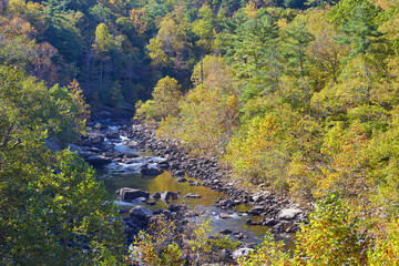 View of the Maury River as it traverses Goshen Pass, located in the Appalachian mountains near Lexington, Virginia