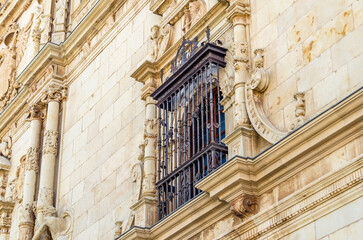 Architectural detail, monument in Alcala de Henares, Madrid province, Spain