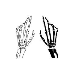 Skeleton hand gestures set. Collection of hand-drawn bones hands. Vector illustration.