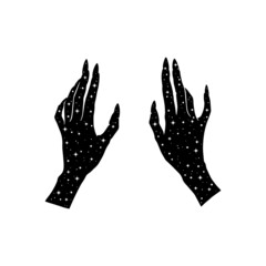 Hand Drawn Dark Witch Hands, Vector Set of Female Hands witch Stars. Mystic Occult Silhouettes