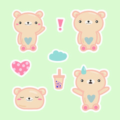 Vector cute bear stickers with emotions