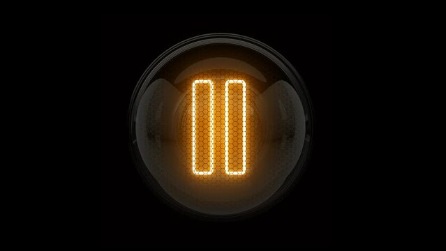 Pause. Pause reveal. Pause button. Pause Icon. Nixie tube indicator. Gas discharge indicators and lamps. 3D. 3D Rendering