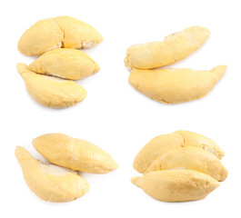 Set with ripe durians on white background