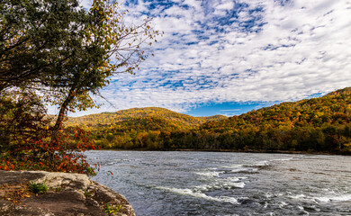 Brooks Falls on The New River With Fall Color on The Appalachian Mountains, New River Gorge National Park, West Virginia, USA