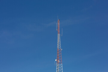 Telecommunication tower and sky blue