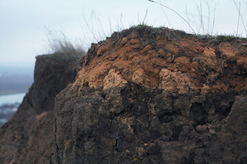Layers of cliff soil . Land ground background 
