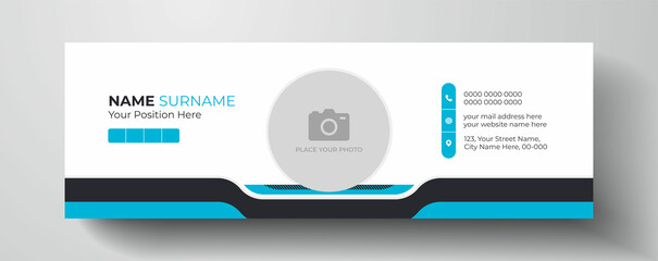 Modern and minimalist email signature or email footer template | Personal social media cover design with an author photo place and contact info