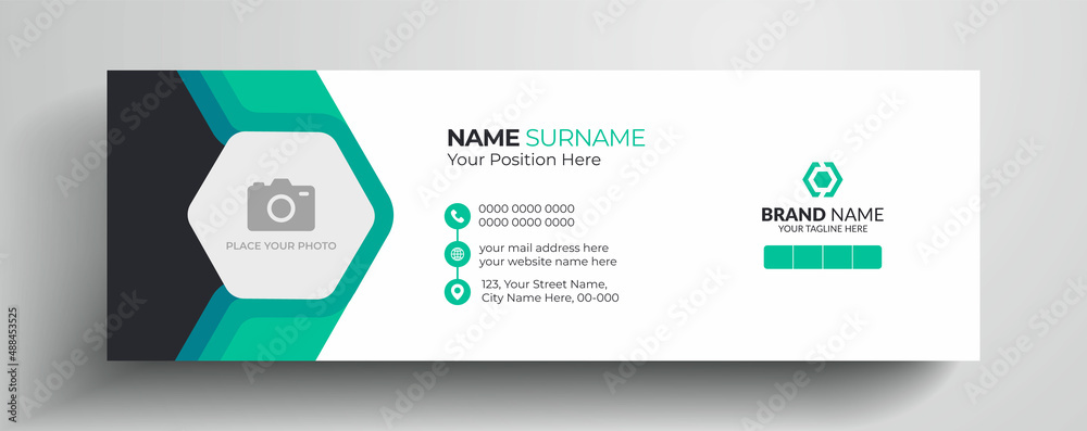 Wall mural Modern email signature or email footer design - Turquoise and dark black color creative email signature or personal social media cover page template design