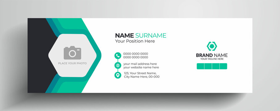Modern email signature or email footer design - Turquoise and dark black color creative email signature or personal social media cover page template design