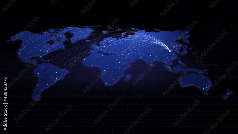 Poster global connectivity from beijing, china to other major cities around the world. technology and netwo
