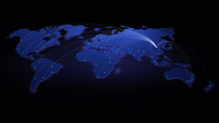 Fototapeta na wymiar Global connectivity from Beijing, China to other major cities around the world. Technology and network connection, trading and traveling concept. World map element furnished by NASA