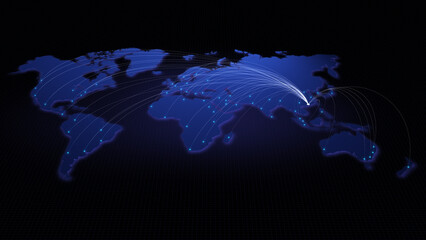 Fototapeta na wymiar Global connectivity from Hong Kong to other major cities around the world. Technology and network connection, trading and traveling concept. World map element furnished by NASA