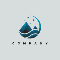 Mountain night lake logo design for your company or business