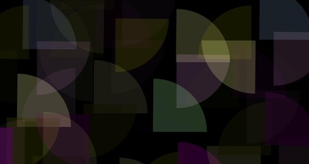 FANTASIA. Amiable ABSTRACT GEOMETRIC SHAPES. Multicolor varied figures. Cute aesthetic WALLPAPER ideas. Background design image. Creative ILLUSTRATION. Black fund.