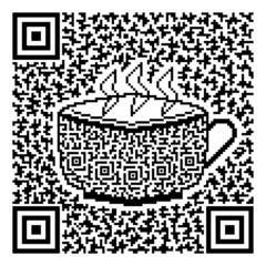 Cup of coffee or tea with QR code texture isolated on white background. Pixelated QR code icon for coffee shop, tea house, cafe , restaurant bill design, logo, trade mark, etc. Vector illustration.