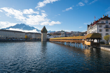 Chapel Bridge (Kapellbrucke) and Reuss River - Lucerne, Switzerland