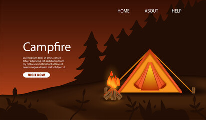 Web banner camping night with 3D vector © kaum rimba