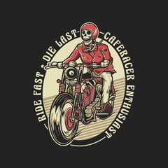 Fototapeta na wymiar caferacer rider retro illustration. motorcycle badge vector design