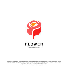 Red Vector Rose Flower Emblem. Simple Rose Logo Template, Clean and simple logo template