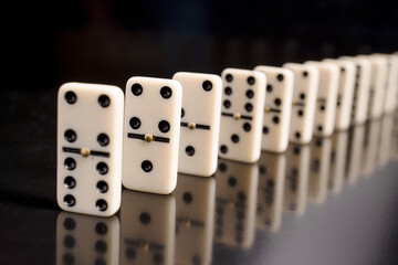 Close-up of domino game on a black background.
