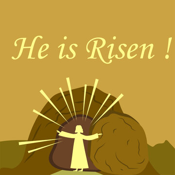 Easter cave poster sketch. Easter background. Empty cave and Christ. Vector illustration. stock image. 