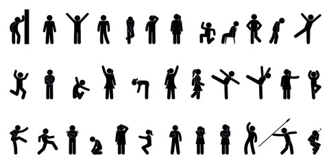 Fototapeta na wymiar man icons set, stick figure stickman isolated pictograms, people silhouettes simple vector illustration