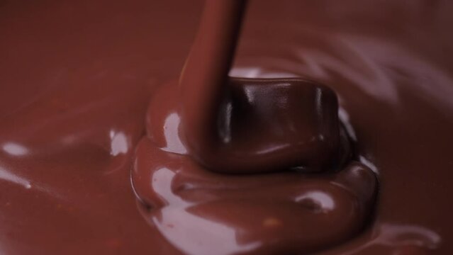 pouring melted chocolate slow motion 4k