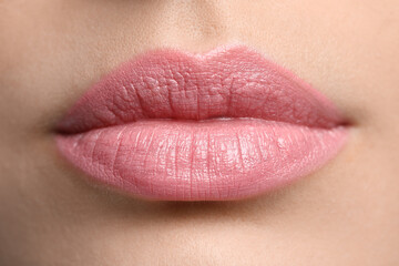 Closeup view of woman with beautiful full lips