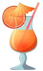 vector illustration orange cocktail with straw and umbrella isolated on white background