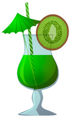 vector illustration orange cocktail with straw and umbrella isolated on white background