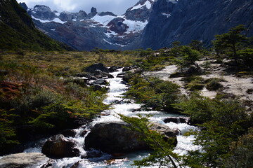 Landscape Lake Mountain Forest River Sky View Travel Ushuaia Tierra del Fuego Argentina End of the world 