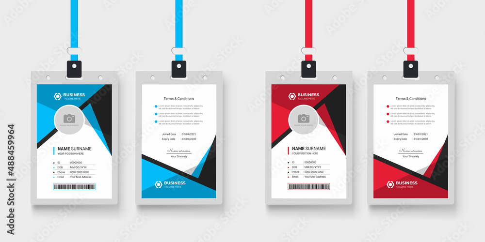 Wall mural professional company employee id card design with abstract layout and color variation bundle