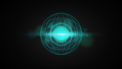 Neon Blue Glowing Globe in the dark black background