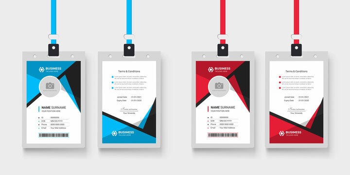 Professional company employee id card design with abstract layout and color variation bundle