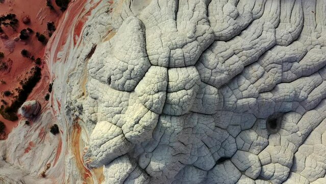 Top View Of White Pocket Sandstone At Vermilion Cliffs National Monument In Arizona, USA. - aerial orbit