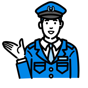 recommend clip art: 笑顔で説明をしている警察官の男性
                    