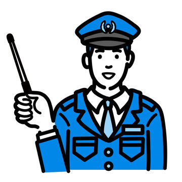 recommend clip art: 指し棒を持って解説をしている警察官の男性
                    
