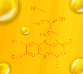 Vitamin B2 chemical formula. Vitamin B2 Realistic chemical molecular structure