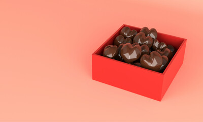 .箱に入っているハートのチョコレート3DCGイラスト