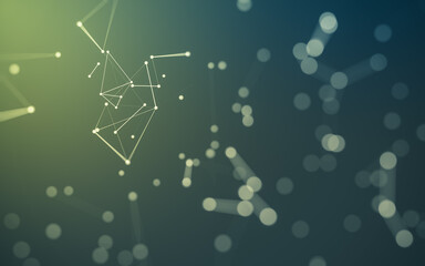 Abstract background. Molecules technology with polygonal shapes, connecting dots and lines. Connection structure. Big data visualization.