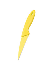 Bright yellow kitchen knife isolated on a white background.