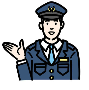recommend clip art: 笑顔で説明をしている警察官の男性
                    