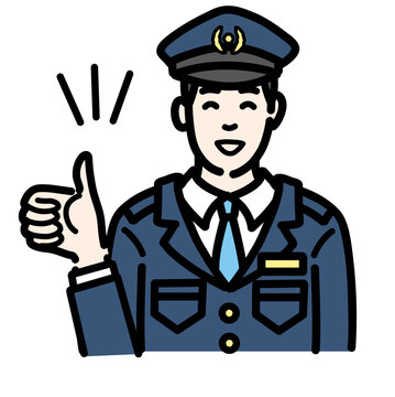 recommend clip art: 笑顔で親指を立てている警察官の男性
                    
