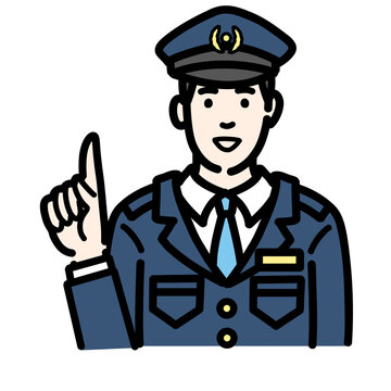 recommend clip art: 笑顔で提案をしている警察官の男性
                    